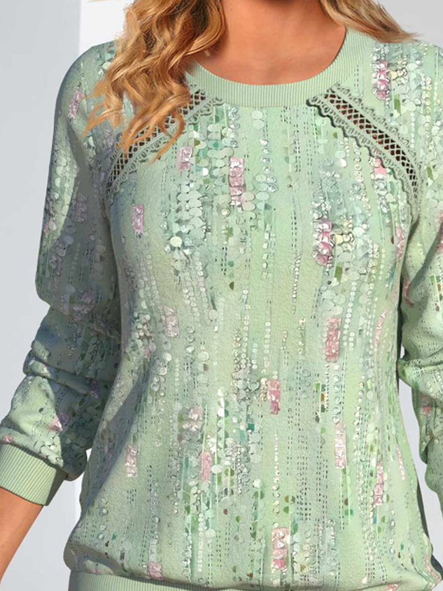 Casual Crew Neck Floral Sweatshirt Lace