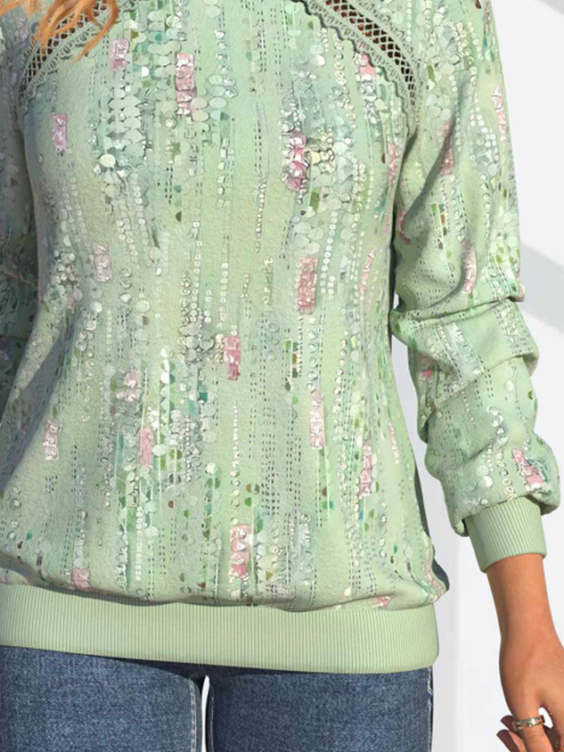 Casual Crew Neck Floral Sweatshirt Lace