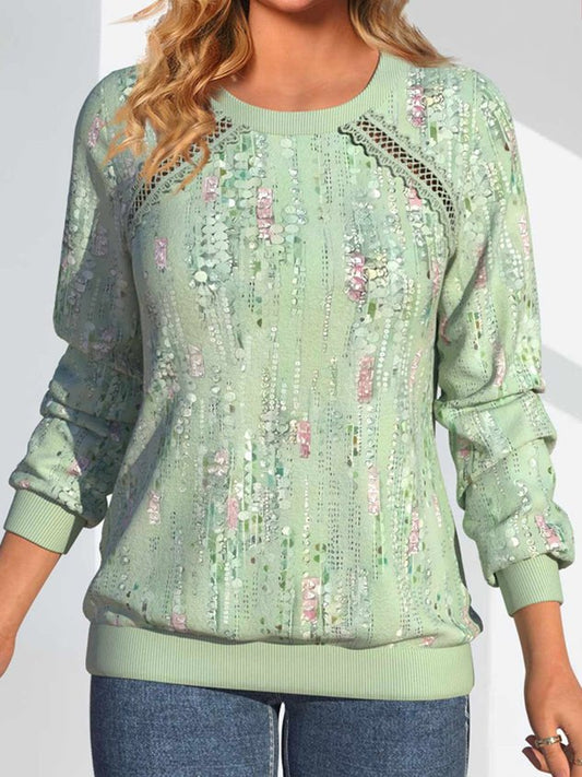 Casual Crew Neck Floral Sweatshirt Lace