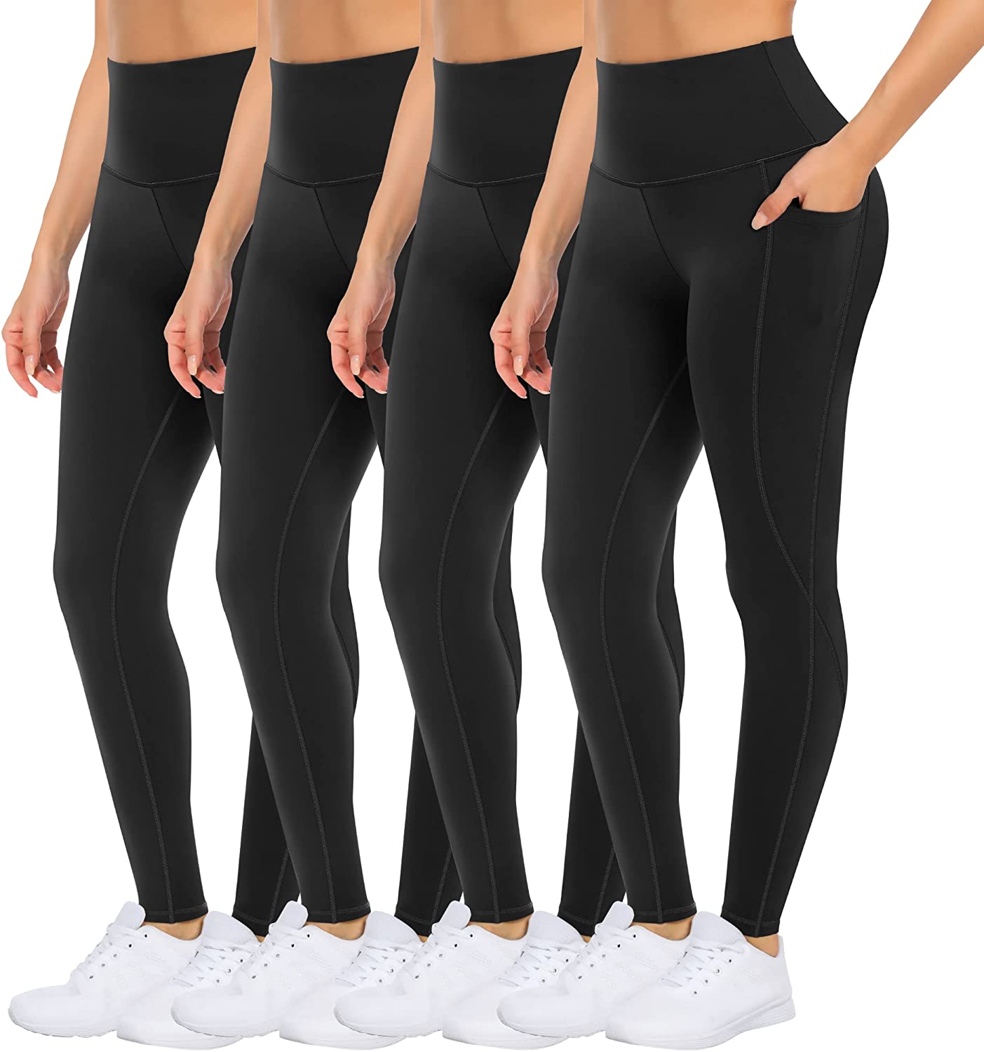 4 Pack Yoga Leggings with Pockets for Women