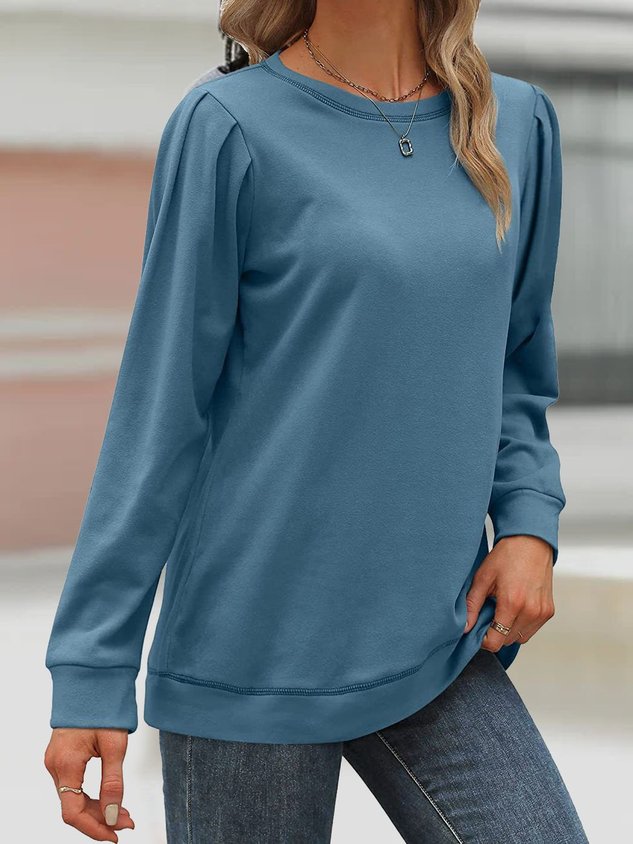 Casual Crew Neck Plain Sweatshirt