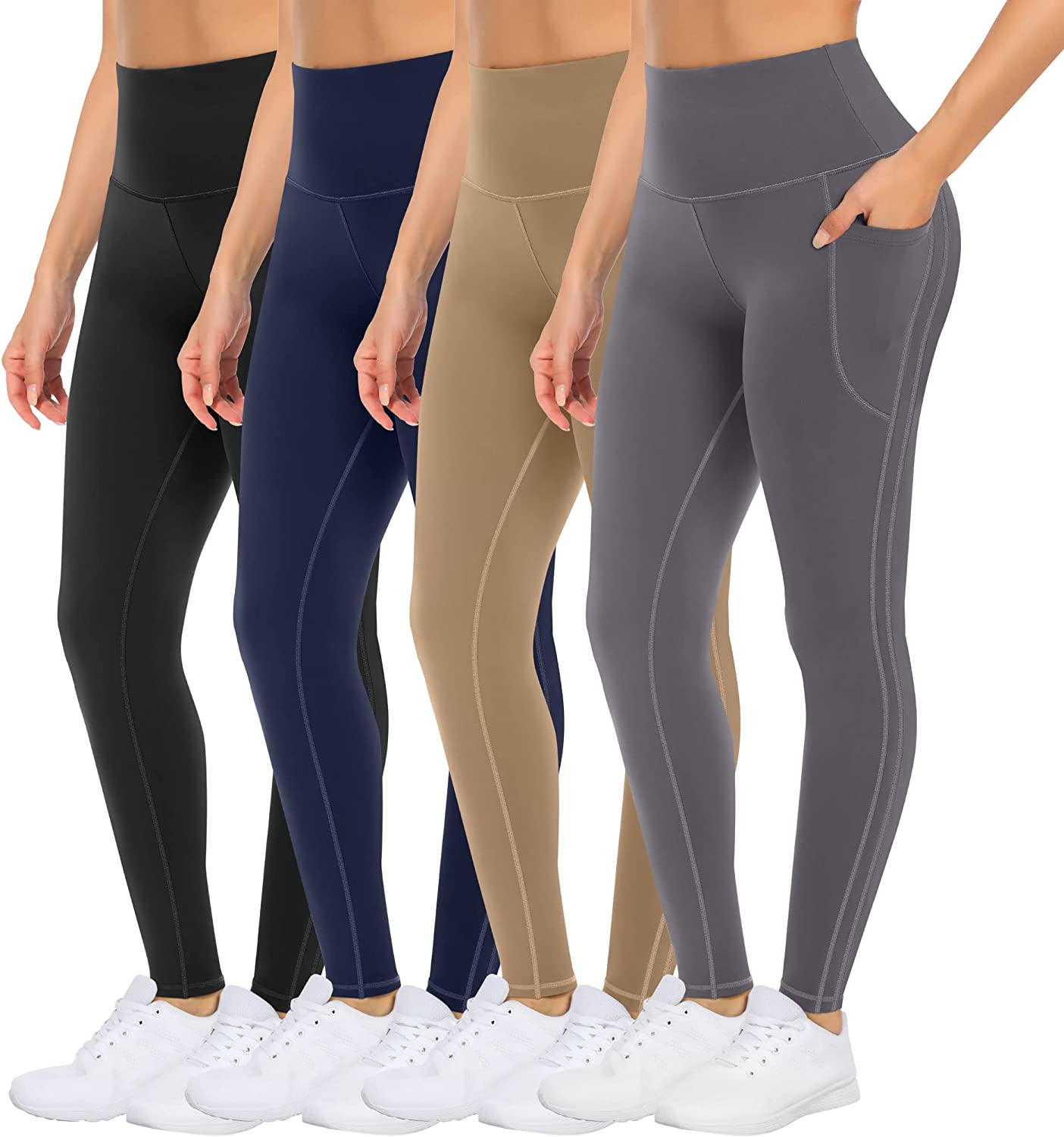 4 Pack Yoga Leggings with Pockets for Women