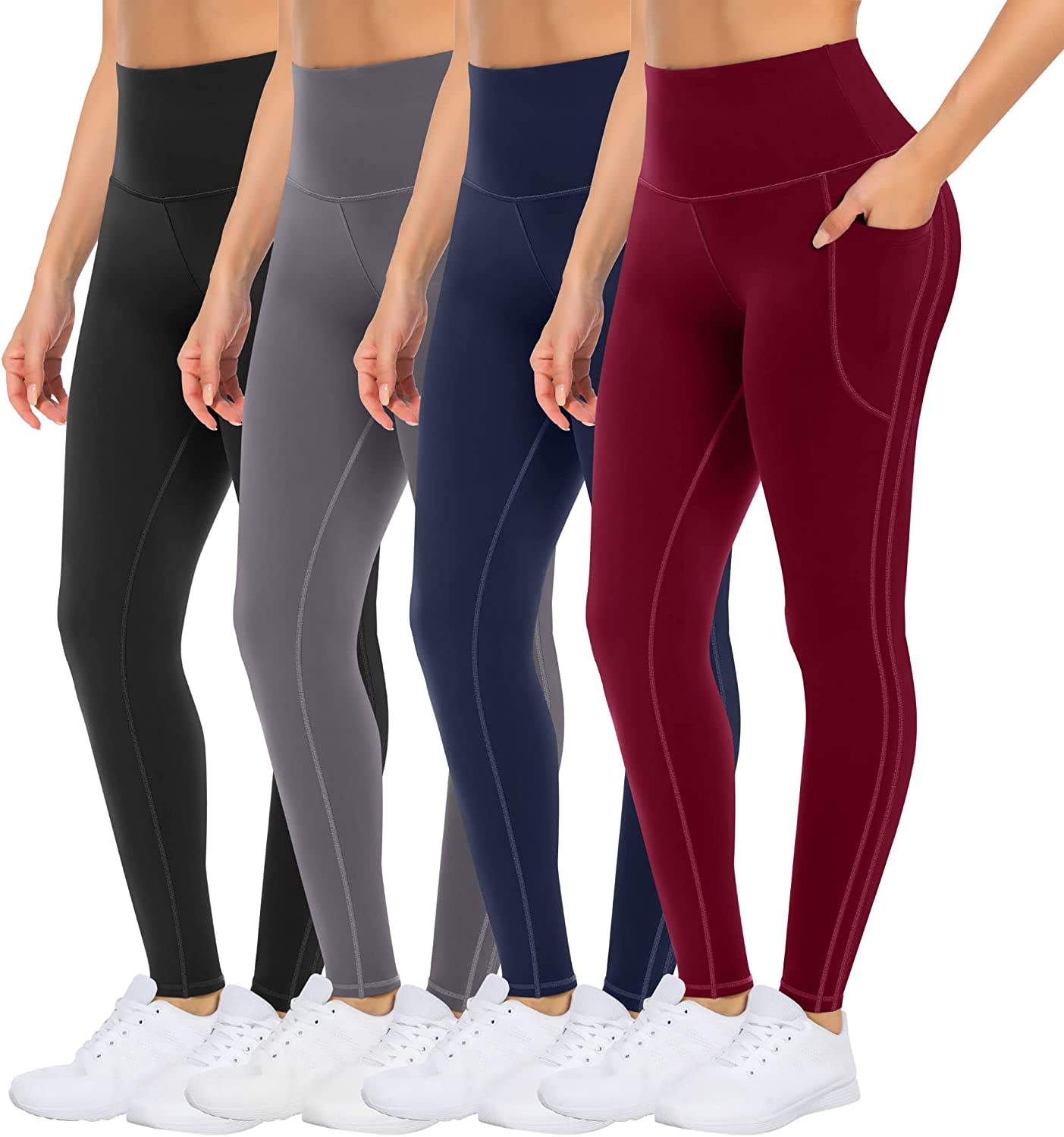 4 Pack Yoga Leggings with Pockets for Women