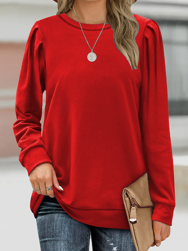 Casual Crew Neck Plain Sweatshirt