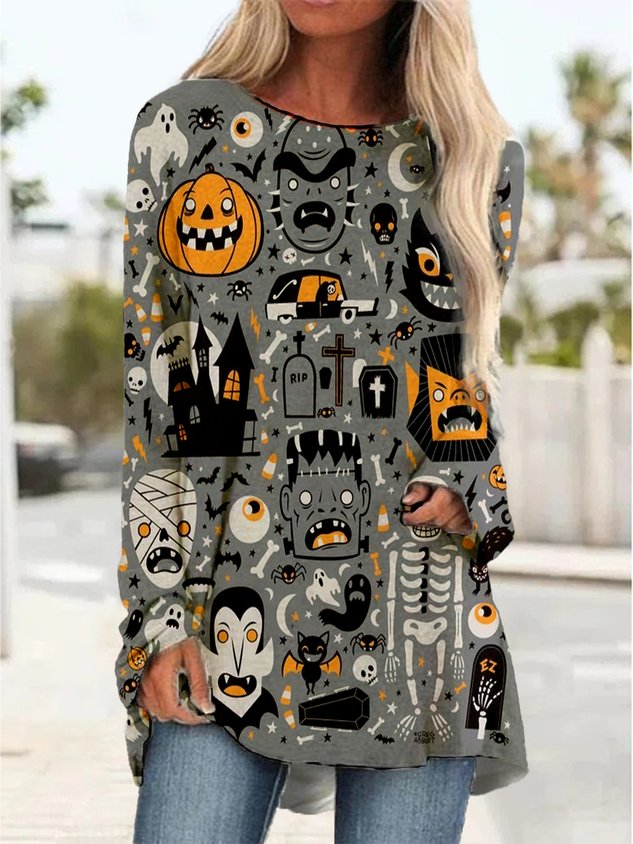 Casual Halloween Crew Neck Long Sleeve T-shirt