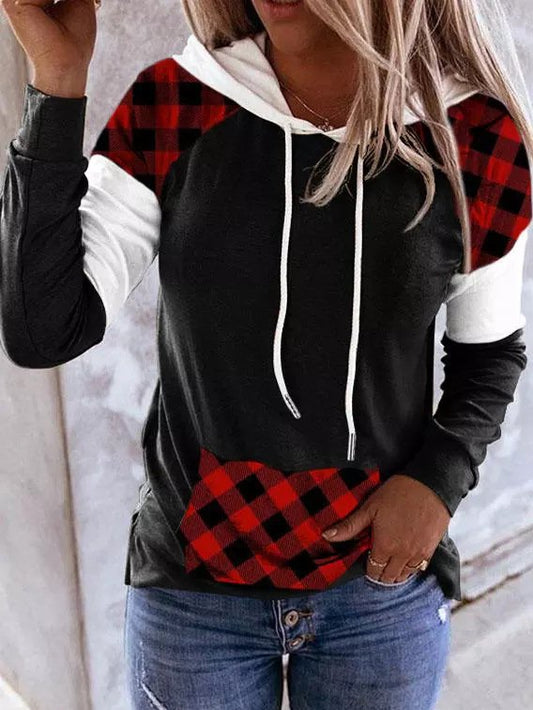 Casual Hoodie Color Block Hoodie Drawstring