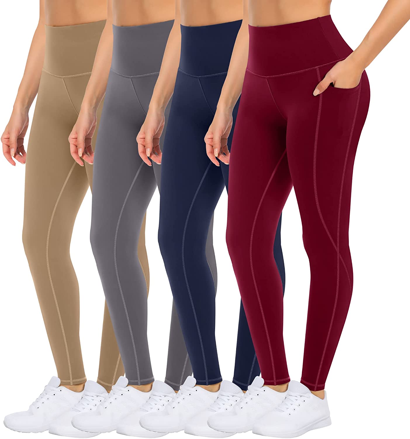 4 Pack Yoga Leggings with Pockets for Women